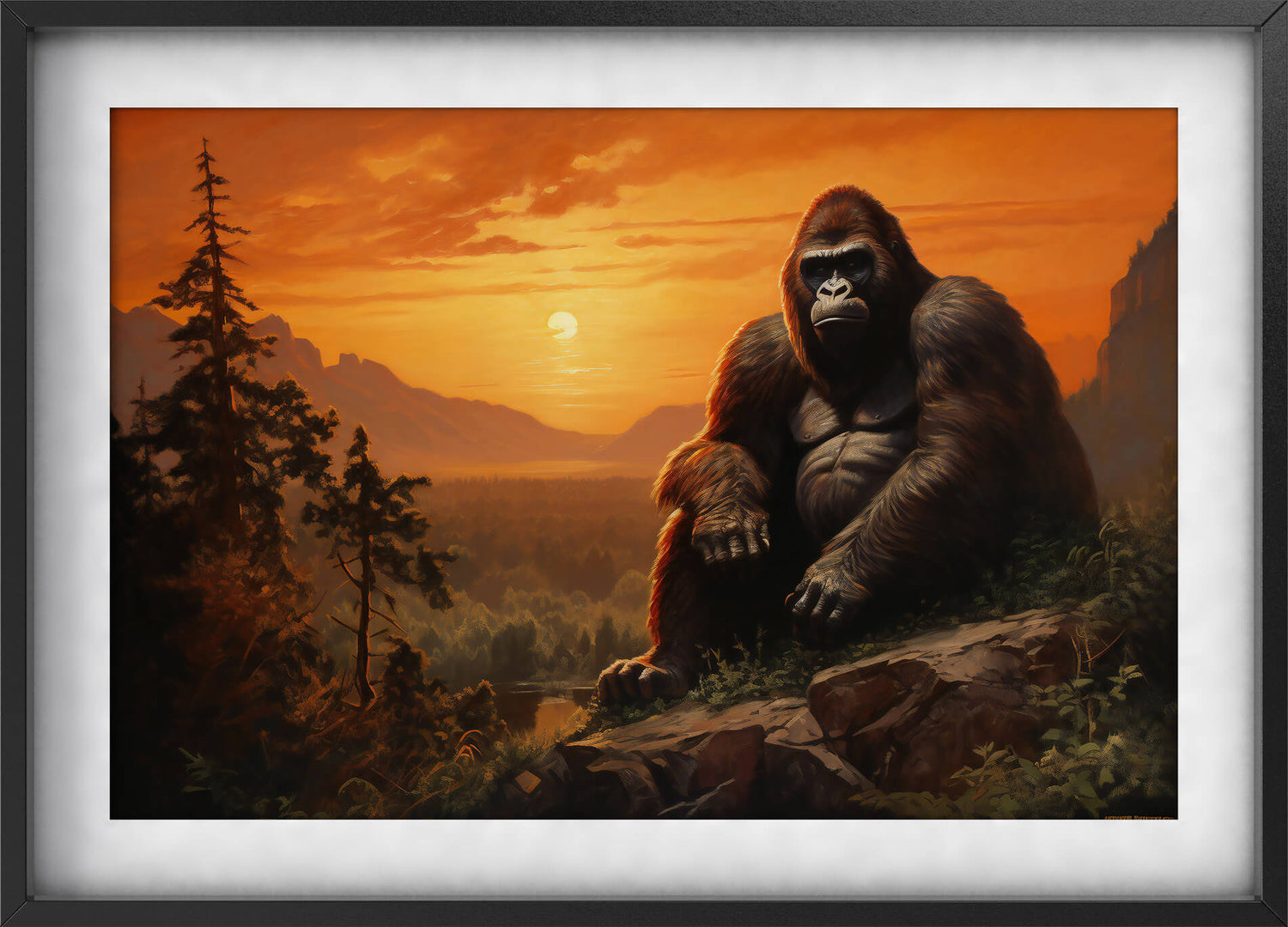 Gorilla i Solnedgang